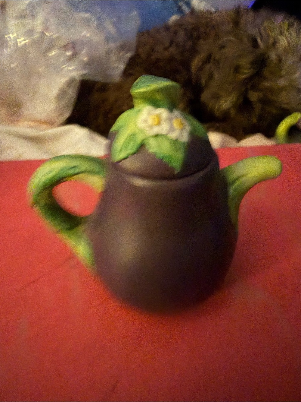 Handcrafted Green-Accent Ceramic Teapot Sculpture - Home Art